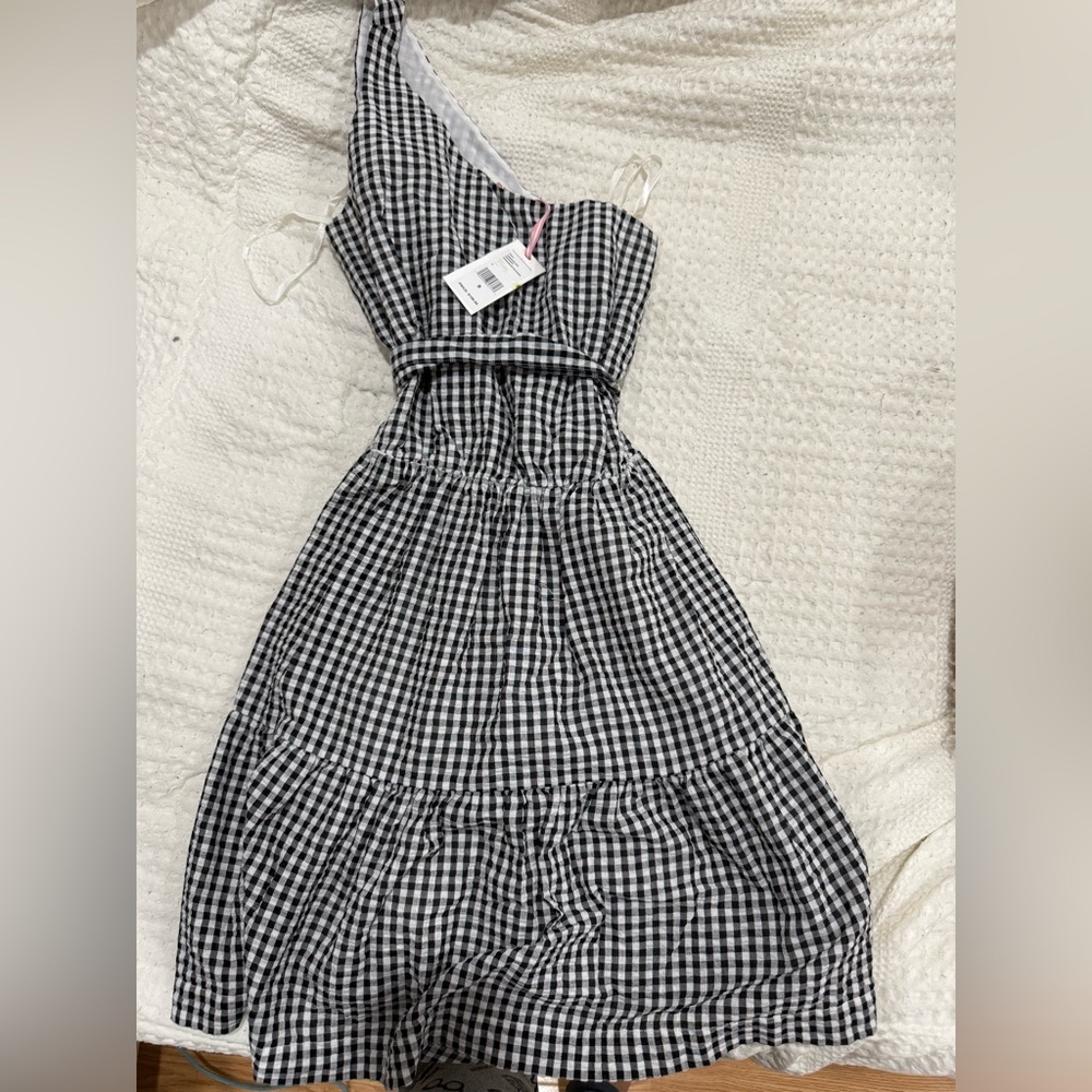 NWT vineyard vines one shoulder Black and White Gingham Dress size 8